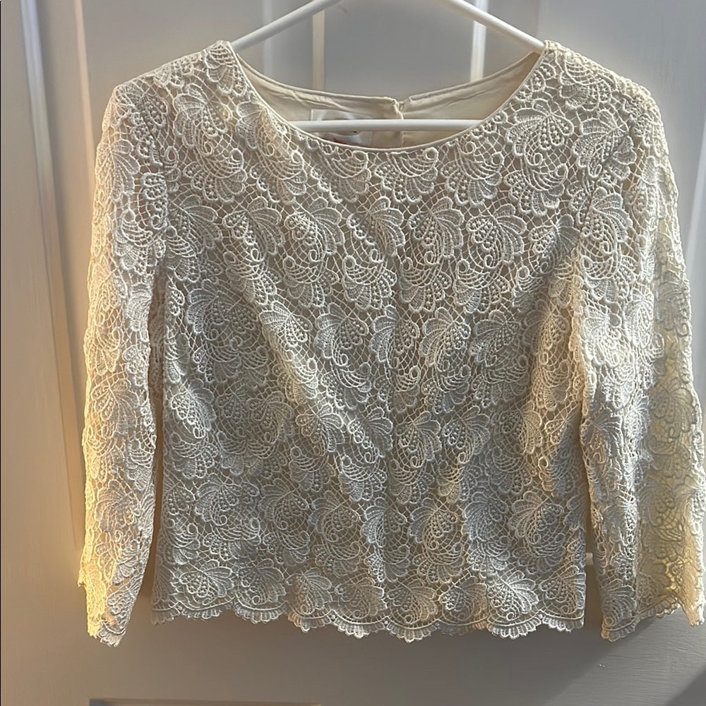 Cream Cropped Embellished Blouse